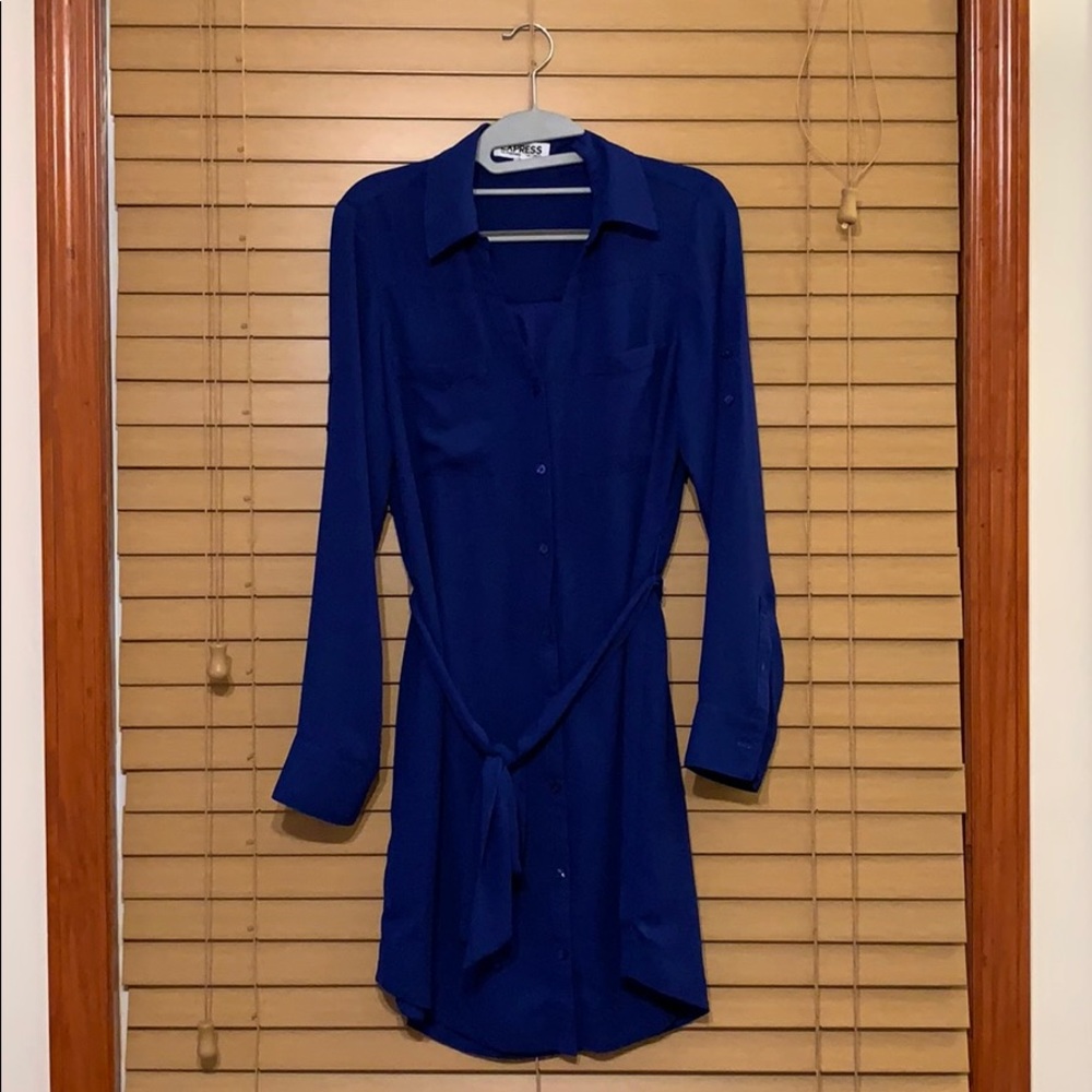 Express Button-Up Shirt Dress with Tie